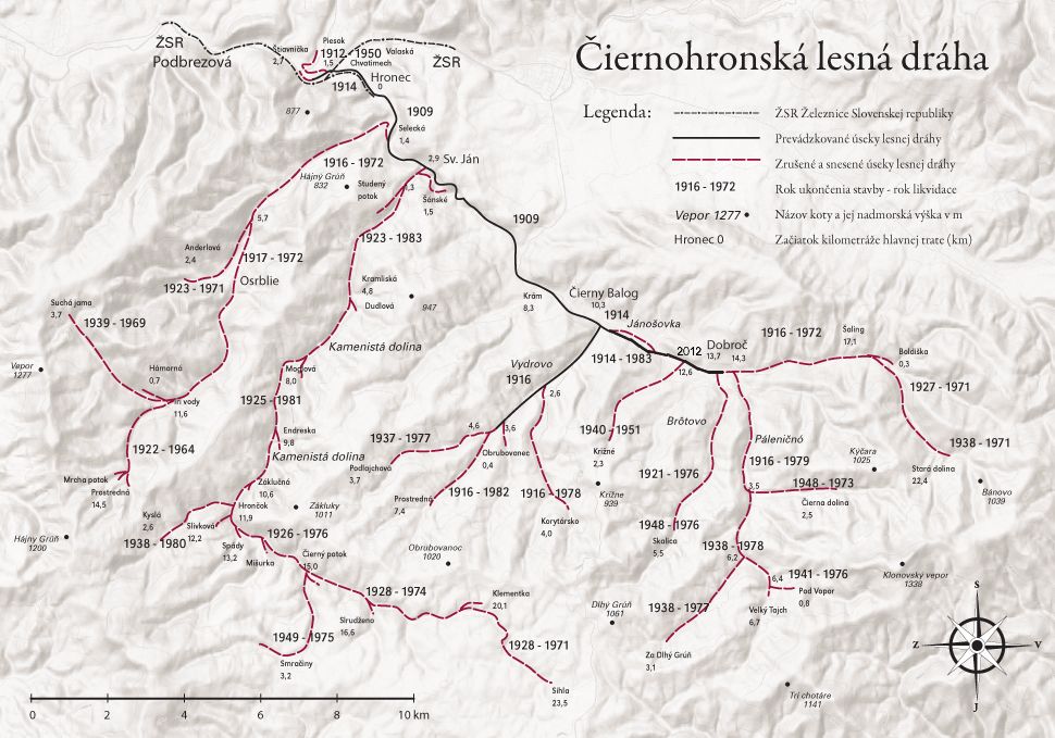 Mapa trasy Čiernohorskej železničky