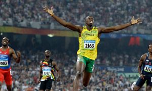 Usain Bolt v cieľovej rovinke