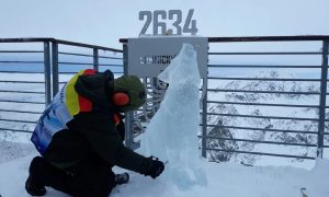 Ľadová socha vlkov na Lomnickom štíte