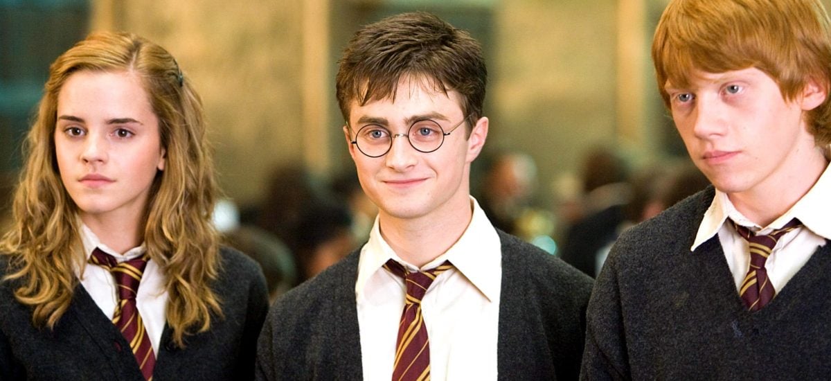 Emma Watson, Daniel Radcliffe a Rupert Grint ako Hermiona, Harry a Ron