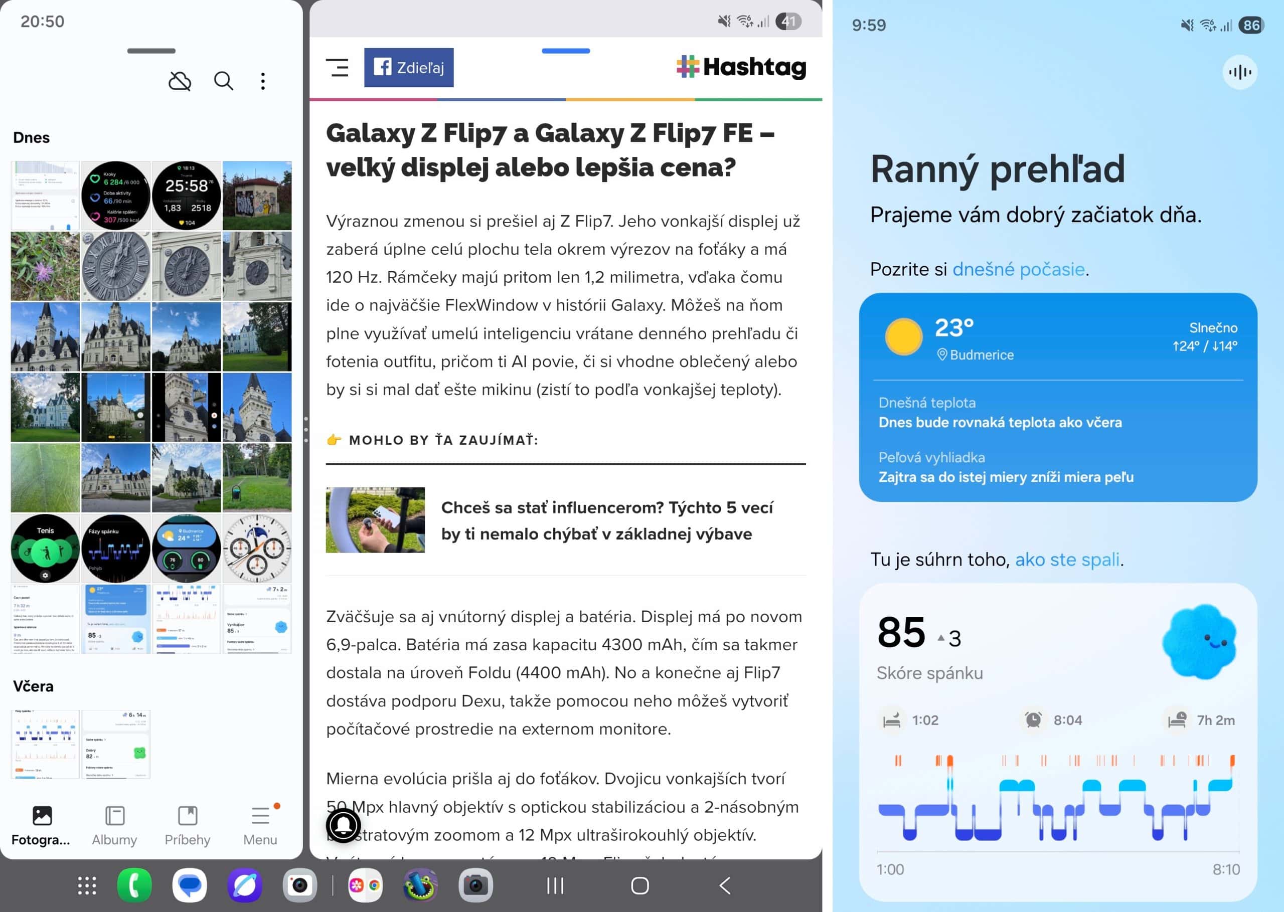 Multitasking a ranný brief na Galaxy Z Fold7